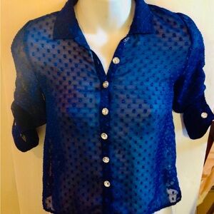 Self Esteem Little Girls Size 6 Blue Lace Blouse Shimmery Faceted Buttons